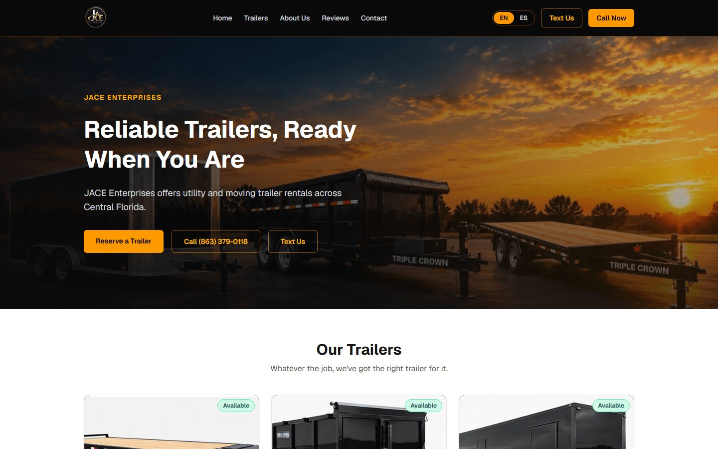 JACE Enterprises website on desktop